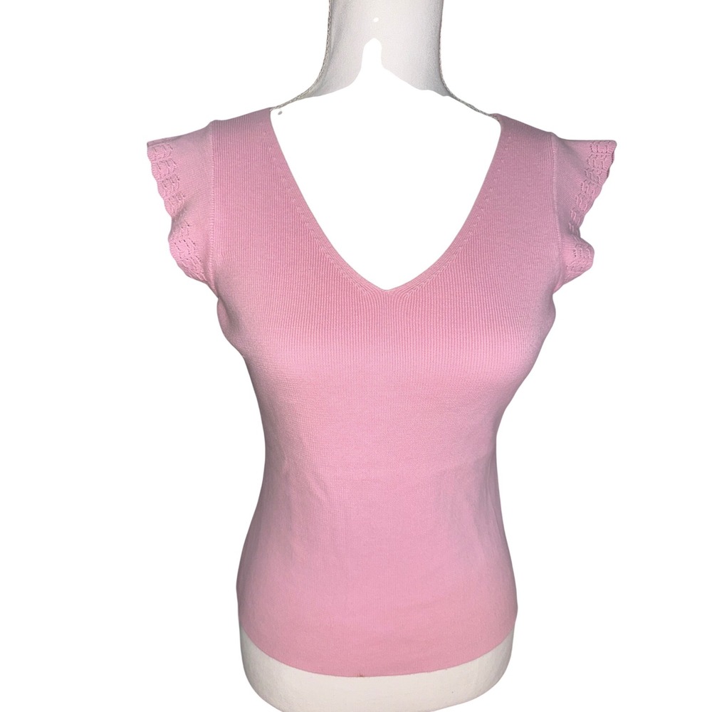 Casual Corner Annex Petite Pink V-Neck Ruffled Sleeveless Sweater Ladies Small